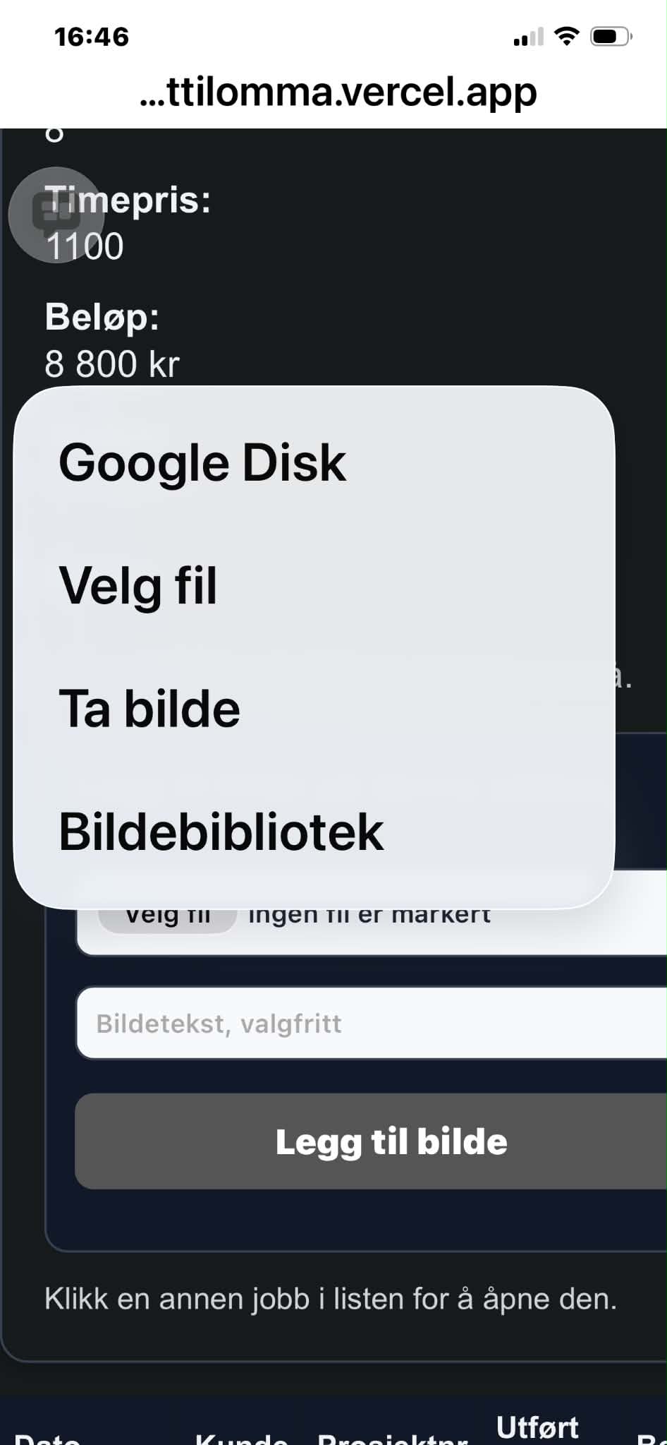 Legg til bilde på eksisterende jobb